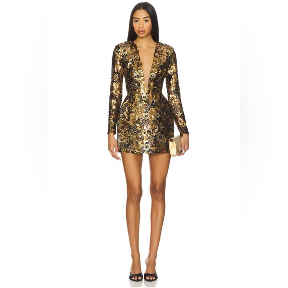 Bronx and Banco Metallic Gold and Black Mini Dress